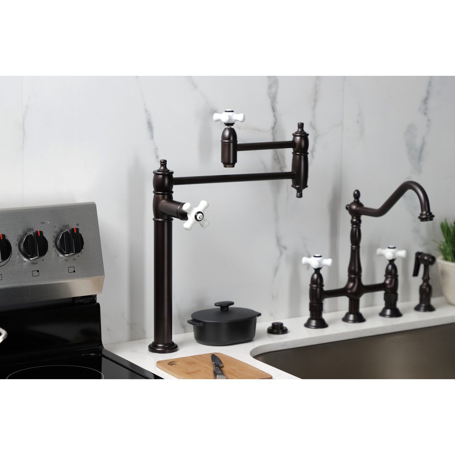 Kingston Heirloom KS3705PX - Restoration Two-Handle 1-Hole Deck Mount Pot Filler Faucet, Oil Rubbed Bronze — thumbnail 3